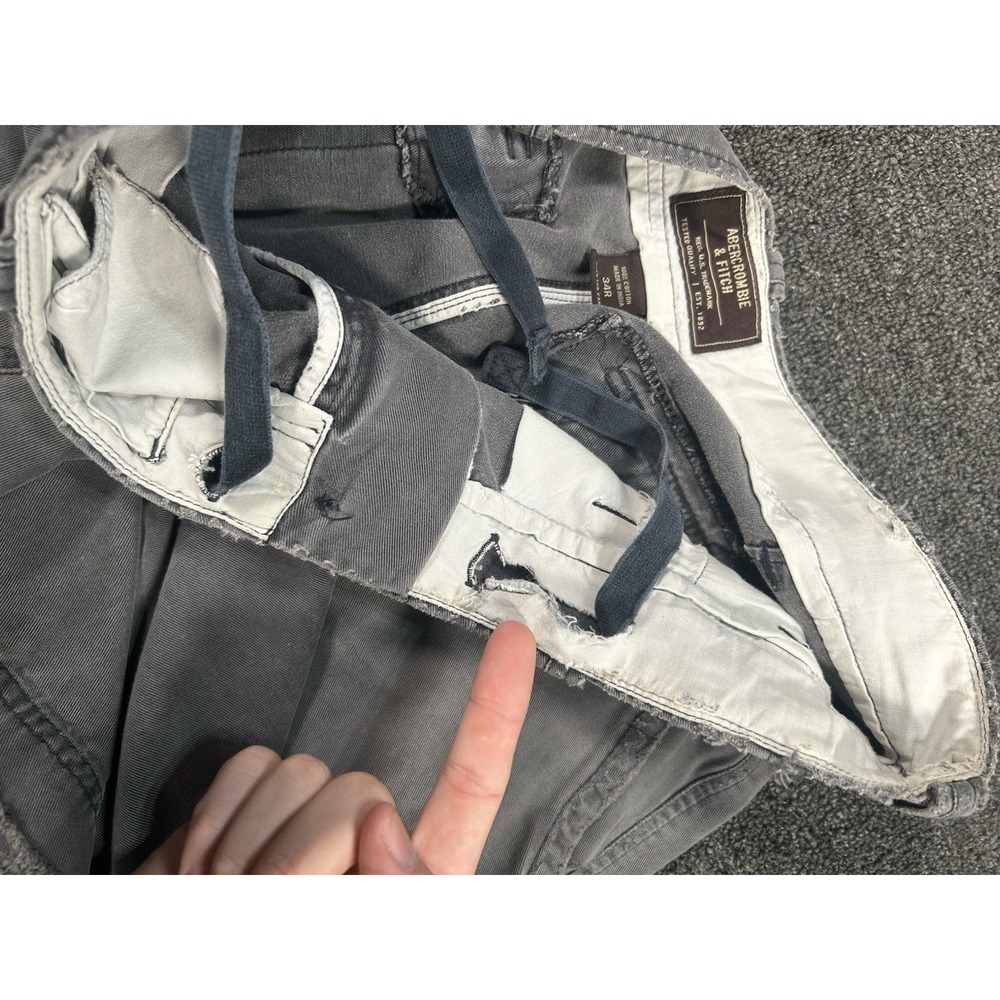 VTG Abercrombie and Fitch Cargo Pants Men 34R (Fits 37x31) Gray Baggy Thrashed - Picture 6 of 16